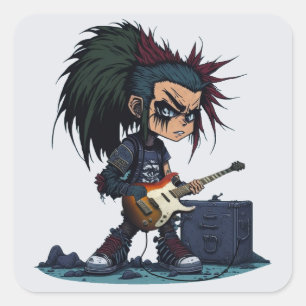 Adesivo Quadrado Cartoon Grunge Punk Rock And Roll Guitar Amp Legal