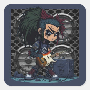Adesivo Quadrado Cartoon Grunge Punk Rock & Roll Guitar Amp Auto-fa
