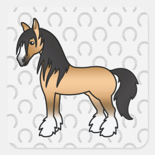 Adesivo Quadrado Cartoon Gypsy Vanner Shire Horse