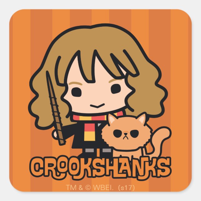 Adesivo Quadrado Cartoon Hermione e Crookshanks (Frente)