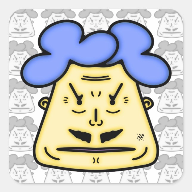 Adesivo Quadrado Cartoon Herr Mustache face v2-1 (Frente)