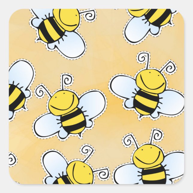 Adesivo Quadrado Cartoon Honey Bees Simple (Frente)