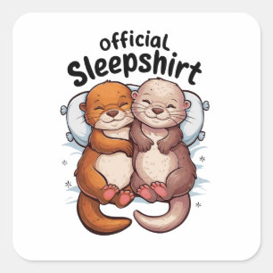 Adesivo Quadrado cartoon otters cudding em um travesseiro branco su