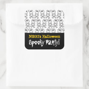 Adesivo Quadrado Cartoon Pirate Skulls & Bones Kid Festa de Hallowe