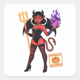 Adesivo Quadrado Cartoon Succubus de Halloween - Escuro e Reproduto