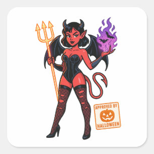 Adesivo Quadrado Cartoon Succubus de Halloween - Escuro e Reproduto