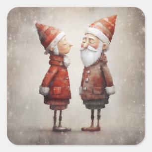 Adesivo Quadrado Cartoon Whimsical Sra. & Sr. Claus