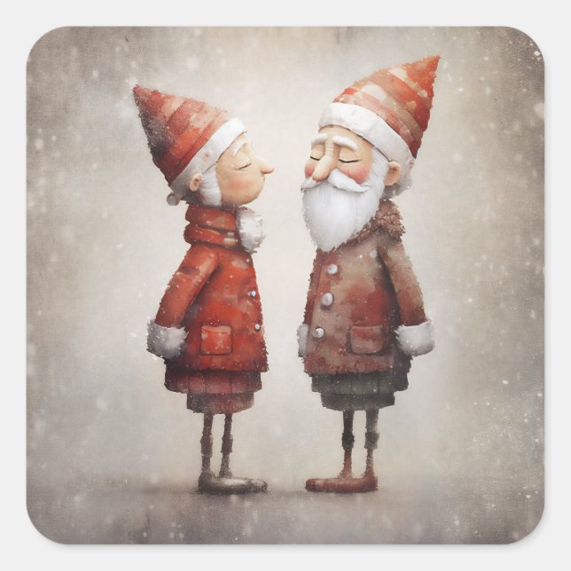 Adesivo Quadrado Cartoon Whimsical Sra. & Sr. Claus (Frente)