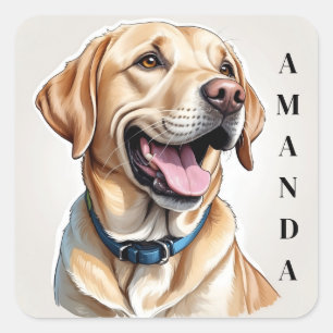 Adesivo Quadrado Cartoon Yellow Labrador Retriever