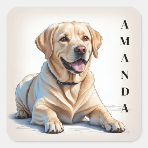 Adesivo Quadrado Cartoon Yellow Lying Labrador Retriever