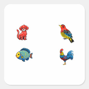 Adesivo Quadrado Cartoons Animais 4 Pack Dot Polka Estilo