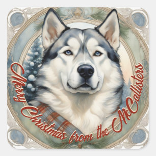 Adesivo Quadrado Cartucho de cartão de Natal personalizado para cãe