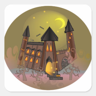 Adesivo Quadrado Casa das bruxas do Dia das Bruxas e castelo dos va