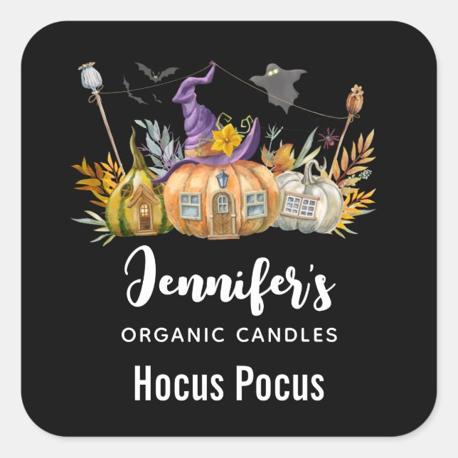 Adesivo Quadrado Casa de Abóbora Assombrada com o Ghost e o Bats Ca (Frente)