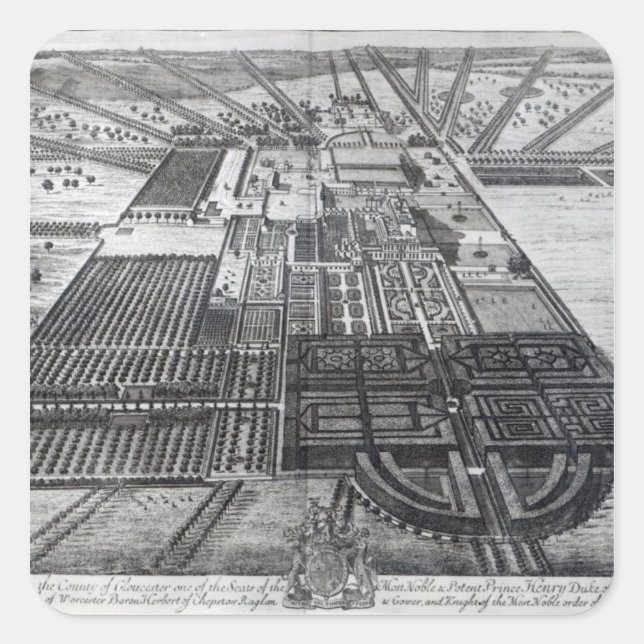 Adesivo Quadrado Casa de Badminton no Condado de Gloucester (Frente)