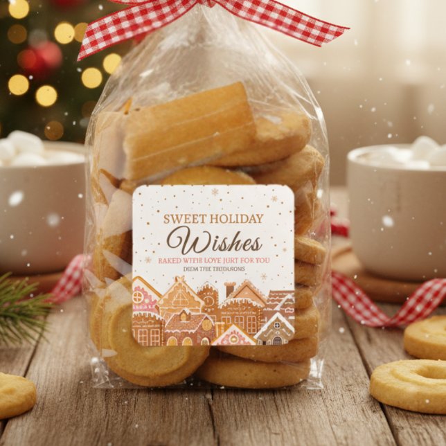 Adesivo Quadrado Casa de Gingerpão quente e cozido assada com amor (Criador carregado)