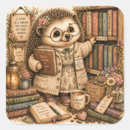 Adesivo Quadrado Casa de Livros Aconchegante para Amantes de Leitur