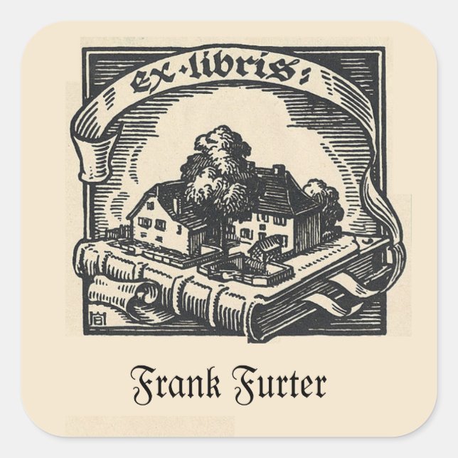 Adesivo Quadrado Casa editável em um livro (Frente)