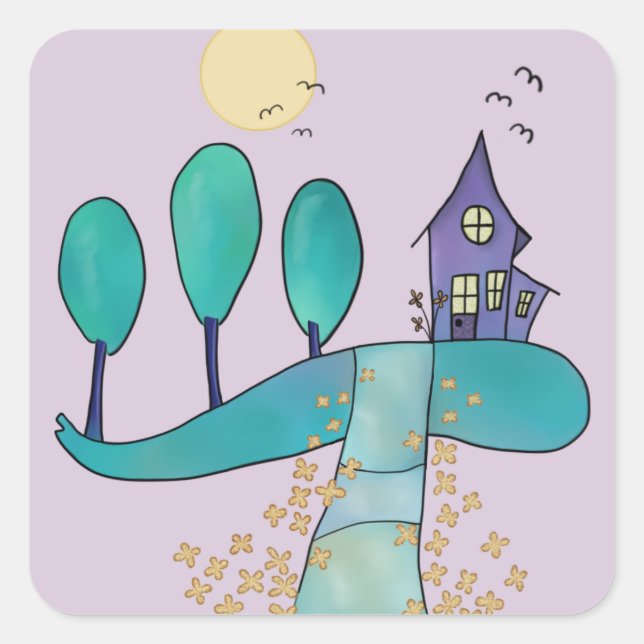 Adesivo Quadrado casa lilás (Frente)