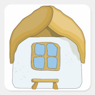 Adesivo Quadrado Casa Pequena de Palha Desenhada à Mão