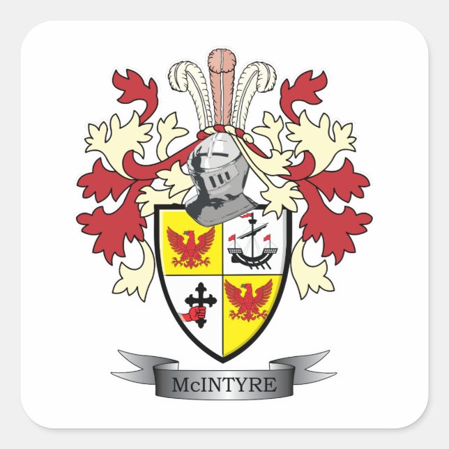 Adesivo Quadrado Casaco de armas da McIntyre Family Crest (Frente)