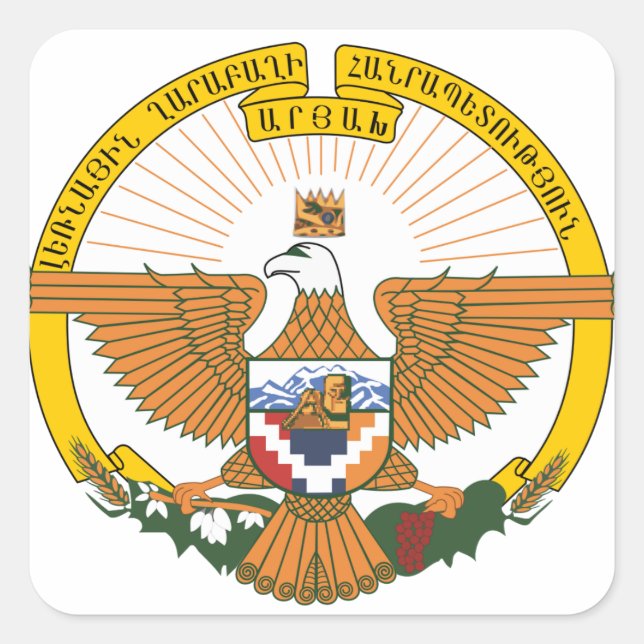 Adesivo Quadrado Casaco de armas de Artsakh (Nagorno-Karabakh) (Frente)