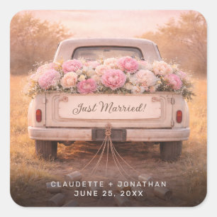 Adesivo Quadrado Casados Recém-Casados Caminhão Vintage Floral Rosa