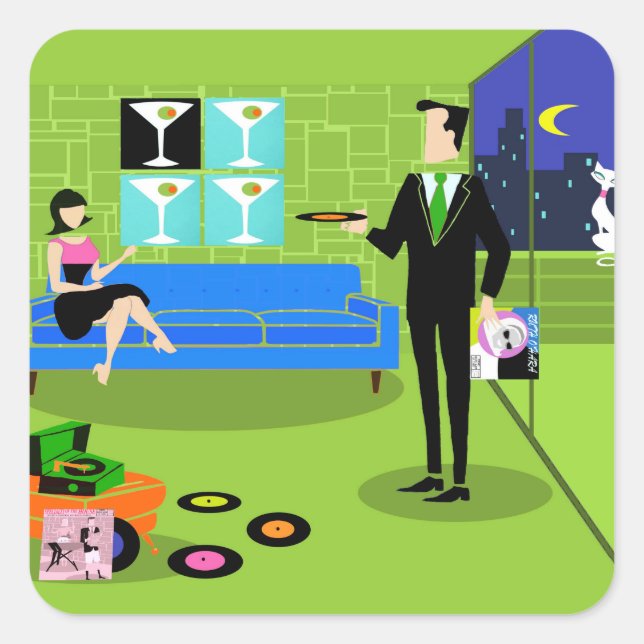 Adesivo Quadrado Casais de desenho urbano retrorreflectores (Frente)