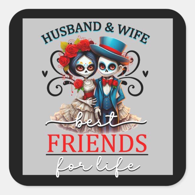 Adesivo Quadrado Casal Bonito Caveira de Açúcar  (Frente)