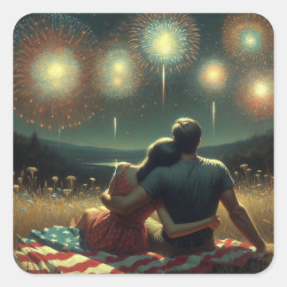 Adesivo Quadrado Casal Cuddling no âmbito do Fireworks de 4 de julh