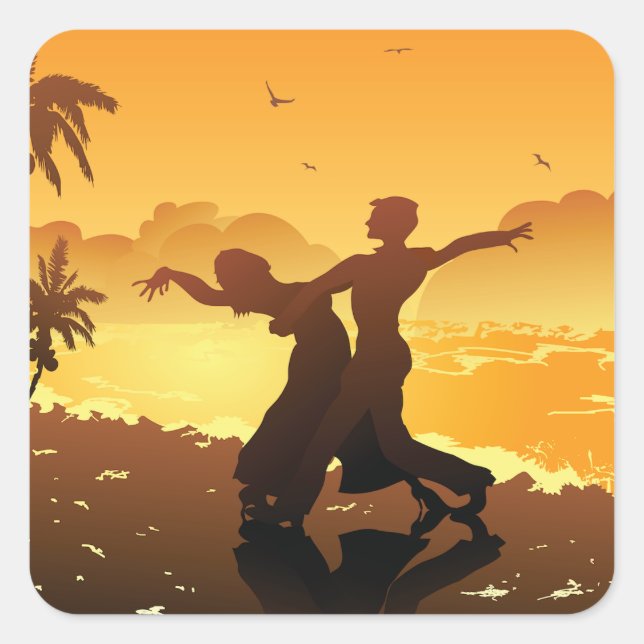 Adesivo Quadrado Casal Dançando Nos Palitos De Praia (Frente)