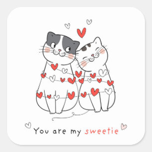 Adesivo Quadrado Casal de Amor de Gato Bonito
