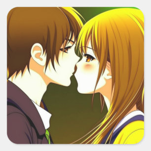 Adesivo Quadrado Casal de Anime Beijando Cartoon