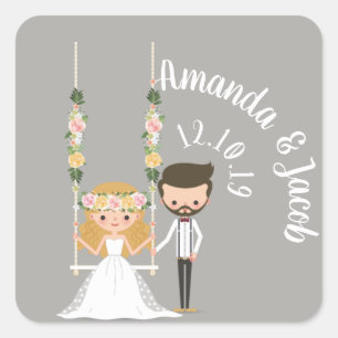 Adesivo Quadrado Casal de Casamento de Hipster Boho Adorável