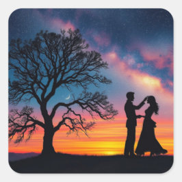 Adesivo Quadrado Casal de dança Silhouette