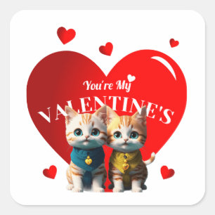 Adesivo Quadrado Casal de gatos do dia dos namorados