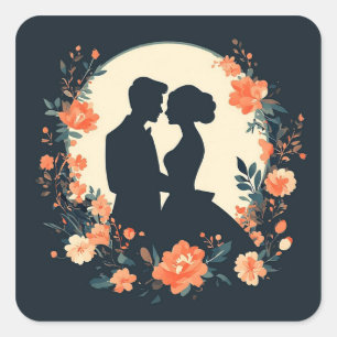 Adesivo Quadrado Casal de Noivos Românticos no Jardim Floral