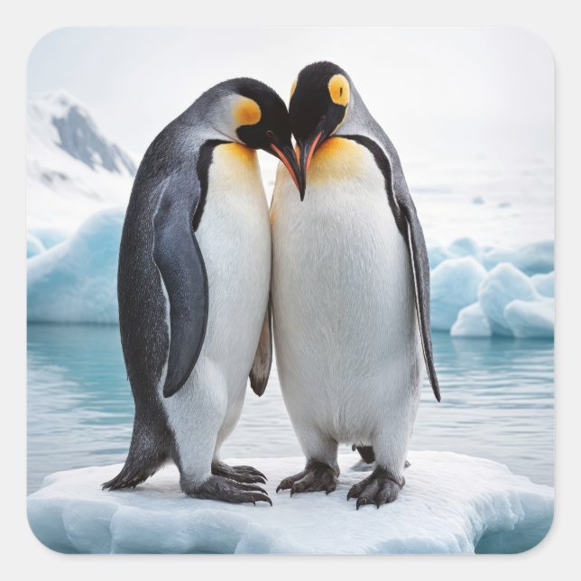 Adesivo Quadrado Casal De Pinguim Em Um Iceberg (Frente)