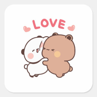 Adesivo Quadrado Casal de urso Panda, abraços bubu e dudu adoram