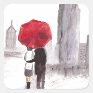 Adesivo Quadrado Casal do amor de New York com guarda-chuva