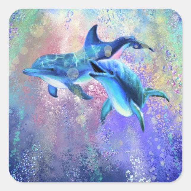 Adesivo Quadrado Casal Dolphin Sticker Happy Family - Pintura (Frente)