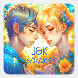 Adesivo Quadrado Casal Floral de Anime Boy e Rapariga Personalizado
