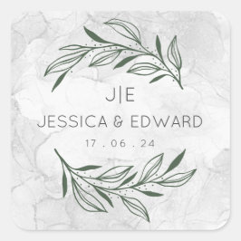 Adesivo Quadrado Casal Floral Verde Elegante Watercolor
