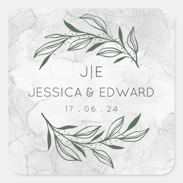 Adesivo Quadrado Casal Floral Verde Elegante Watercolor (Frente)