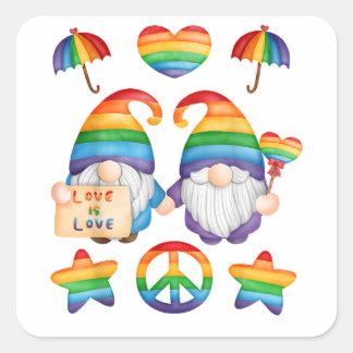 Adesivo Quadrado Casal Gay Gnomes Orgulho, Sr & Sr Casamento Gay, D