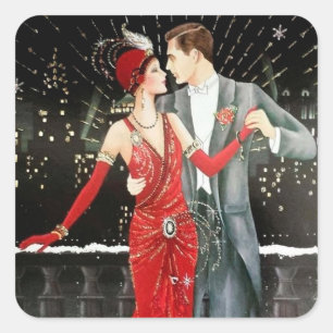 Adesivo Quadrado Casal retro do Natal do art deco do vintage