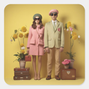 Adesivo Quadrado Casal Retroativo Em Amarelo