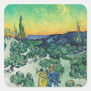 Adesivo Quadrado Casal Romântico de Van Gogh Caminhando sob a Lua