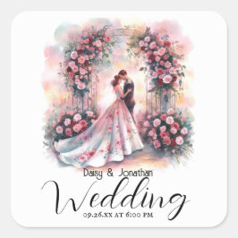 Adesivo Quadrado casal romântico sob o casamento do arco floral