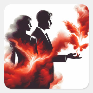 Adesivo Quadrado Casal Silhueta Paixão Ígnea - Chama Surreal Ar